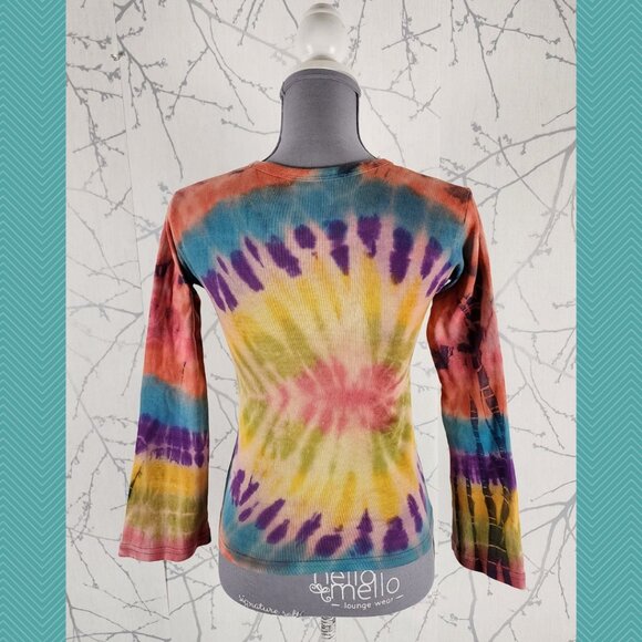 Unbranded Rainbow Tie Dye Printed 100% Cotton Crewneck Cropped Tee - Picture 3 of 4